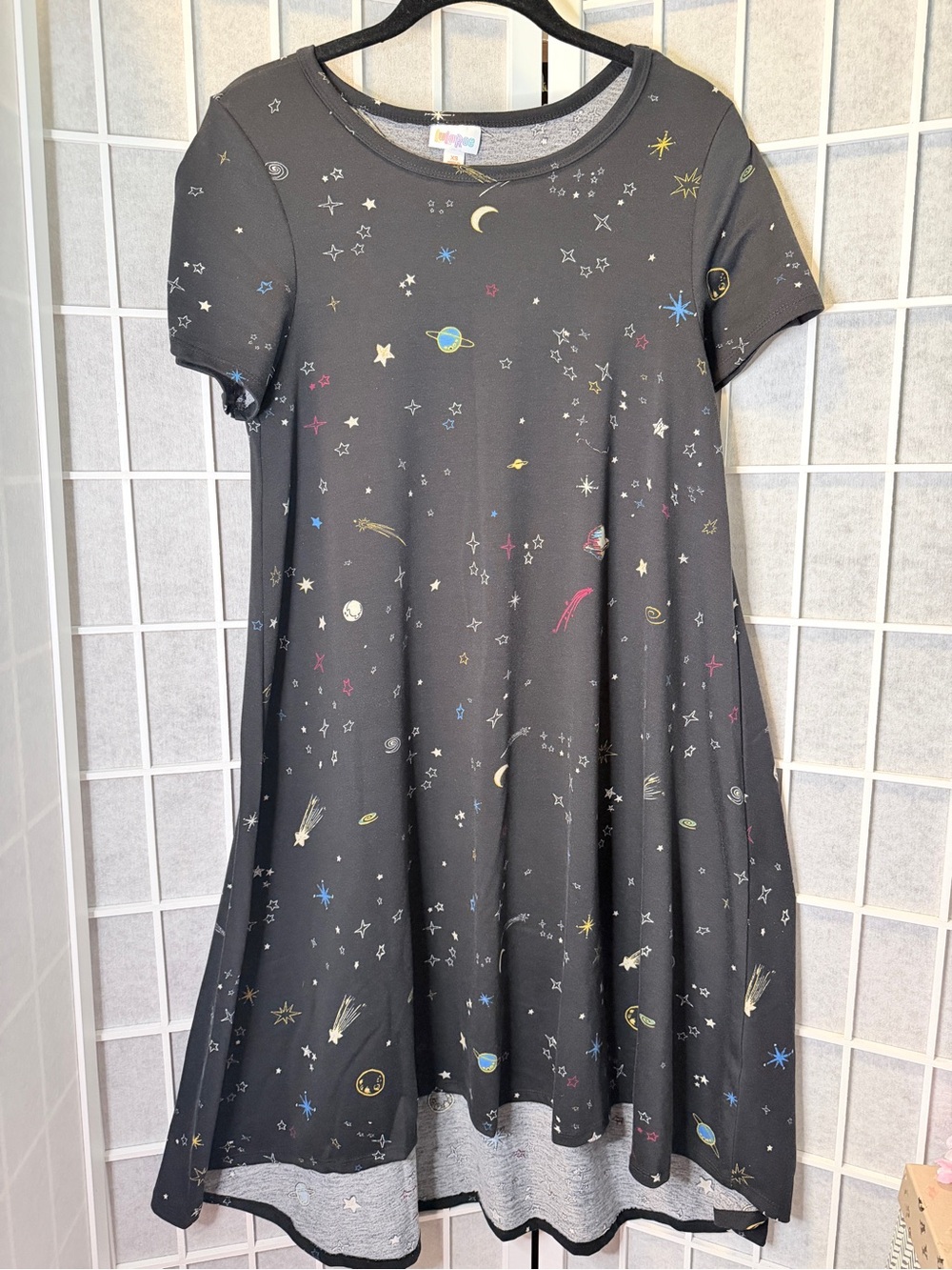 Lularoe Catly Black Stars Space-Print A-Line Dress
